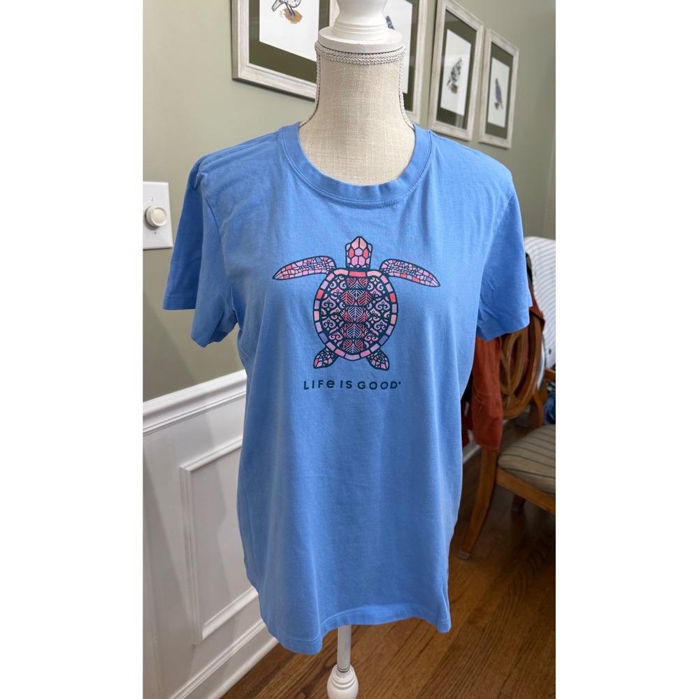 Life is Good Womens Crusher Tee Blue Sea Turtle Graphic T-Shirt Large